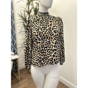 Anthropologie Melloday Blouse Top Size S/M Ruffle High Neck Puff Sleeve Pullover